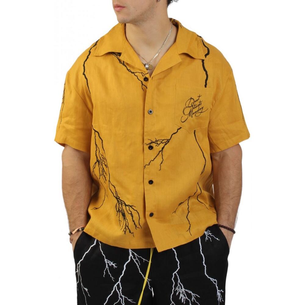 Men's Casual Mustard Short-Sleeve Button-Down Shirt